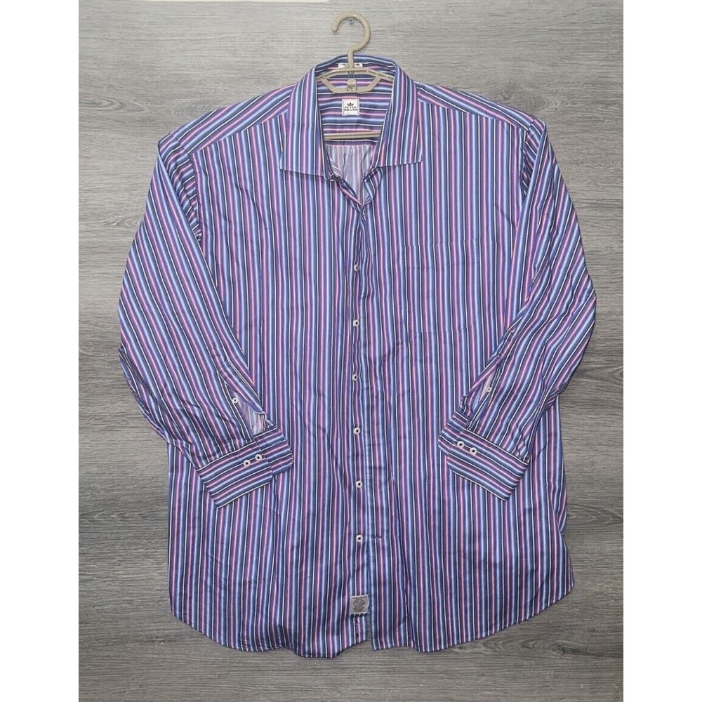 Peter Millar Dress Shirt XXL Striped Cotton Pink Blue White Brown